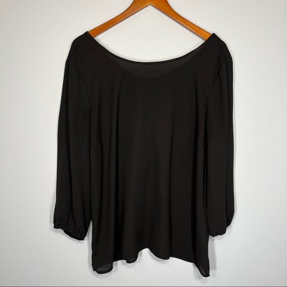 The Limited Black Blouse Womens Large Ruffle Bow Three Quarter Sleeve Scoop Neck - Picture 2 of 8